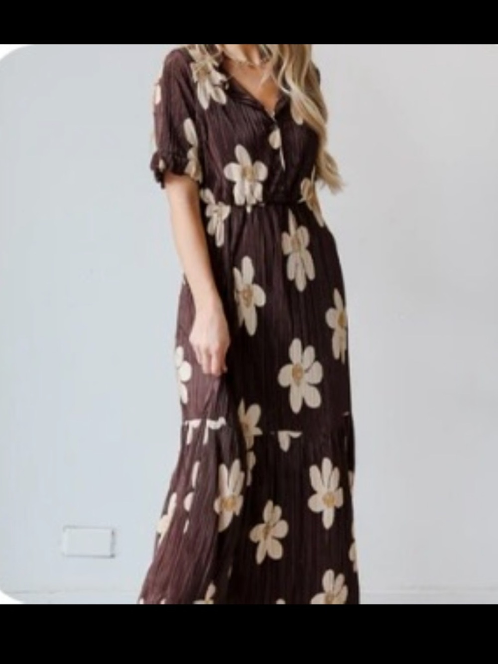 Ces Femme Brown Boho Cottagecore Daisy Print Maxi Dress